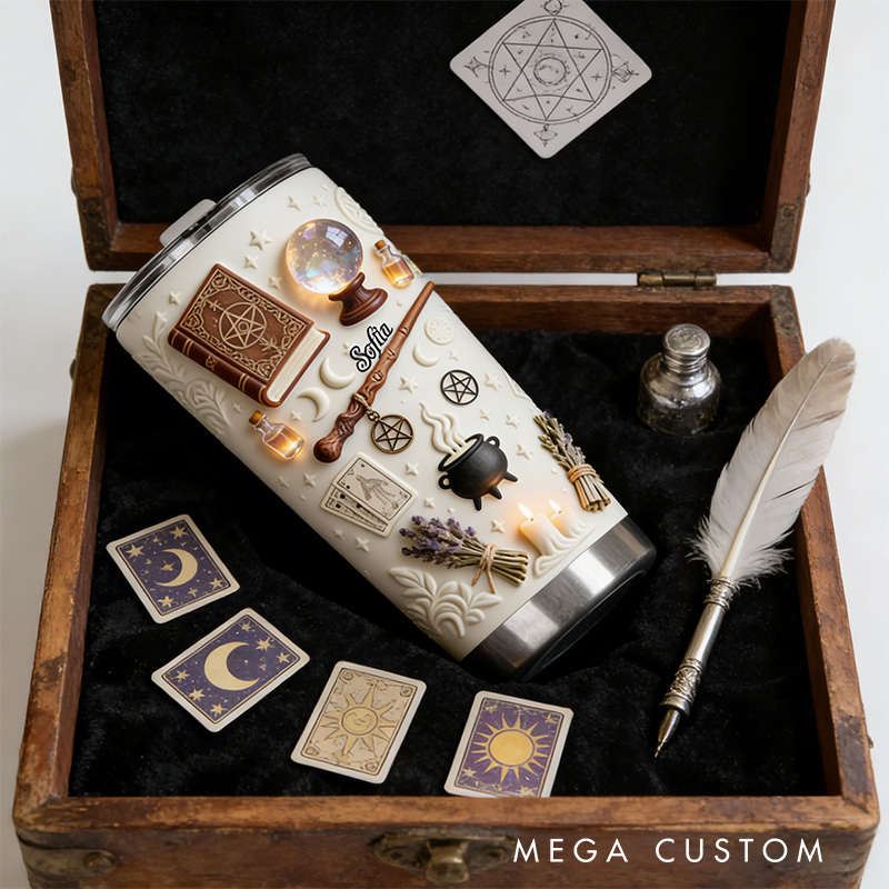 Personalized 2D Flat Vintage Magical Witch 20oz Tumbler Custom Magic Witch Themed Tumbler for Magic Lovers