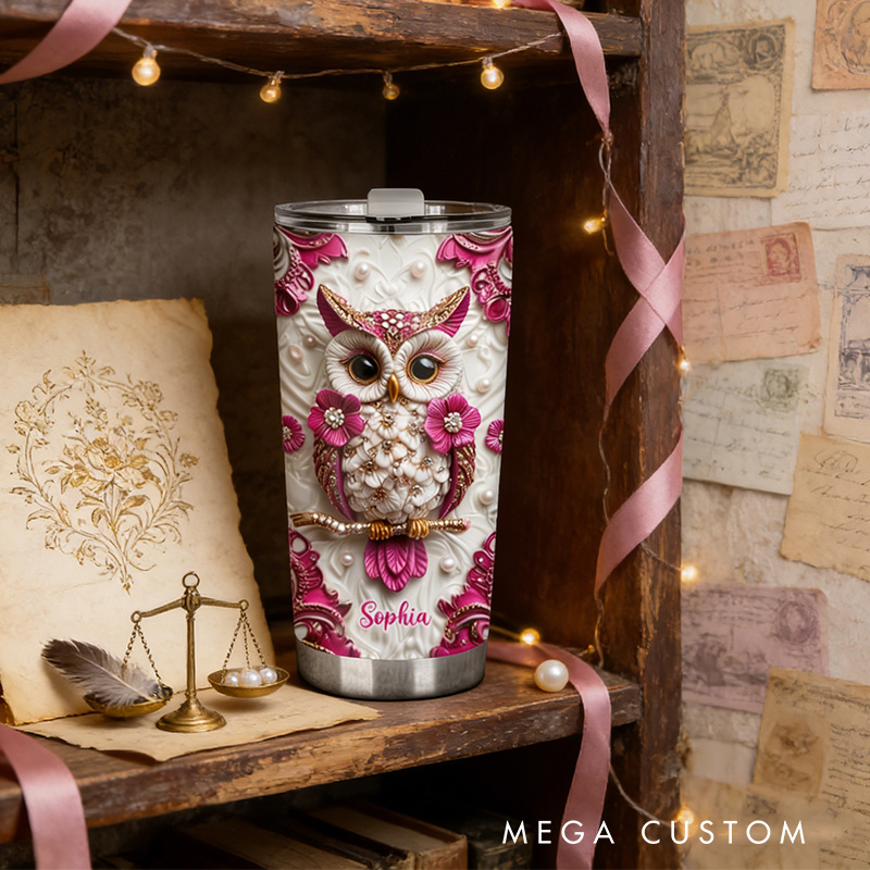 Personalized 2D Flat Floral Magic Owl 20oz Tumbler Custom Magic Witch Themed Tumbler for Magic Lovers