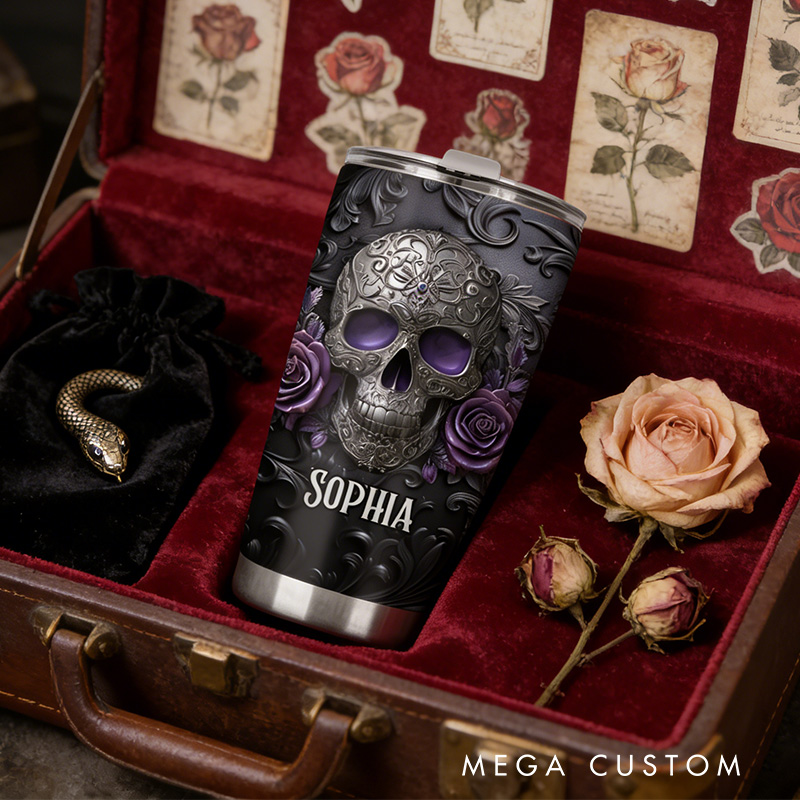 Personalized 2D Flat Gothic Rose Skull 20oz Tumbler Custom Magic Witch Themed Tumbler for Magic Lovers