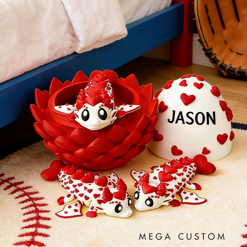 Personalized 3D Printed Baseball Heart Dragon and Egg Toy Set with Custom Name for Kids and Fans 