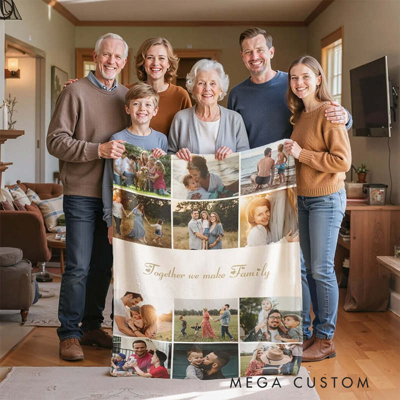Personalized 12 Photos Collage Super Soft Blanket with Text Gift for Family 