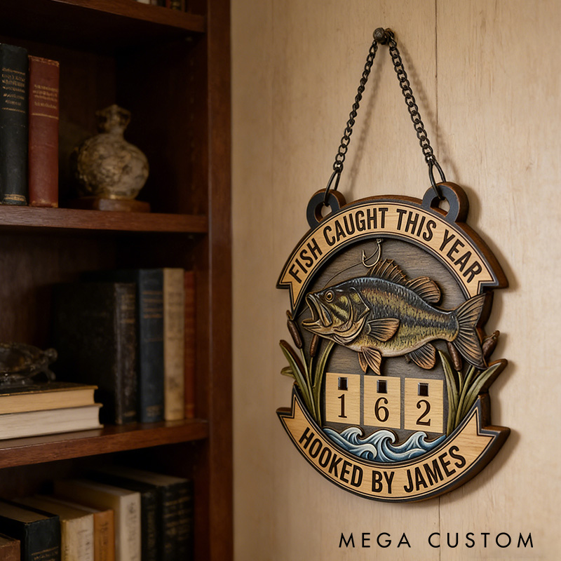 Personalized Fish-Caught This Year Sign Custom Wooden Fishing Tally Counter Sign Fishing Tracker Sign Gift for Fishing Lover