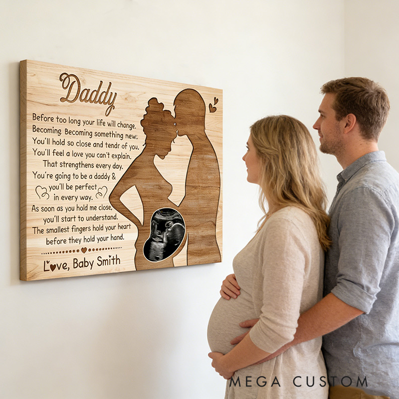 Personalized Pregnant Wife with Ultrasound Canvas Art Gift for Dad-to-be Mom-to-be Valentine's Day Gift