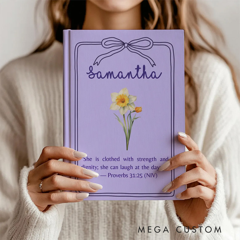 Personalized Birth Flower Bible Verse A5 Prayer Journal Notebook with Custom Name for Her Christian Gift for Women Religious Gift for Sister in Christ