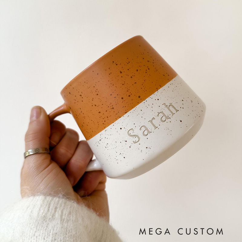Personalized Two-Tone Flecked Ceramic Mug Engraved Tea Coffee Cup Gift for Him Gift for Her Mum or Dad Gift