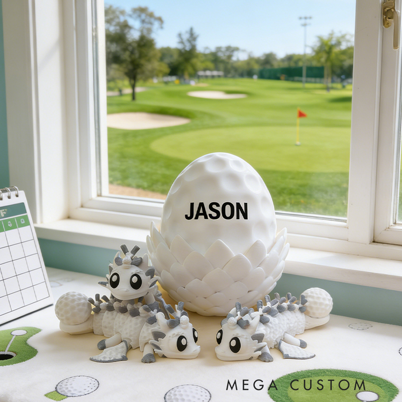 Personalized 3D Printed Golf Dragon and Egg Toy Unique Gift for Golf Lovers on Birthday 