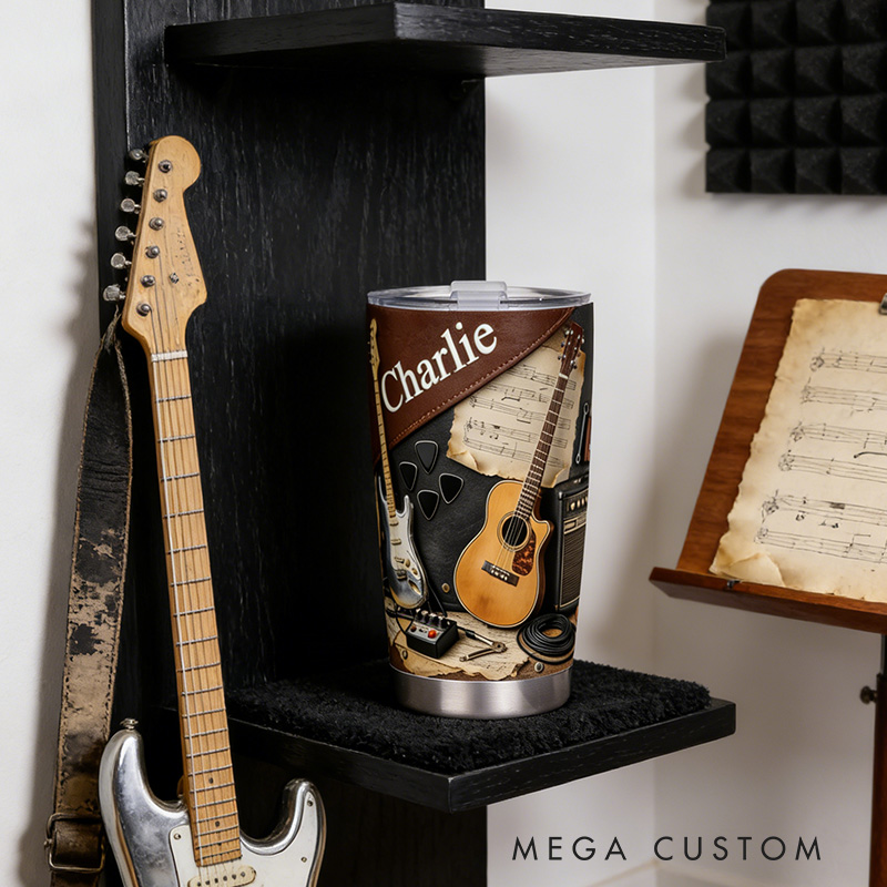 Personalized 2D Flat Light Acoustic Vibes 20oz Tumbler Custom Guitar Themed Tumbler for Music Lovers