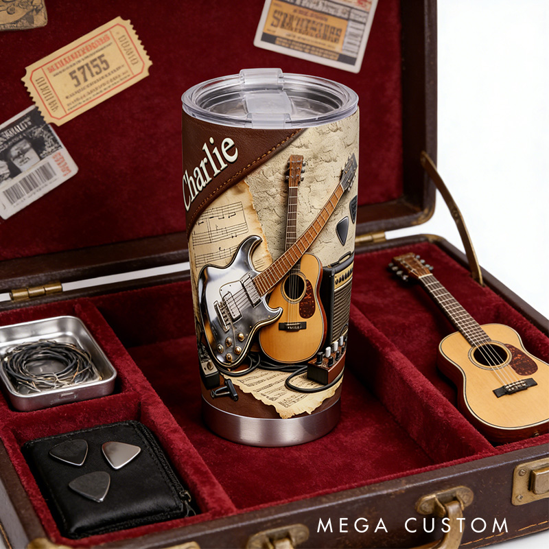 Personalized 2D Flat Light Acoustic Vibes 20oz Tumbler Custom Guitar Themed Tumbler for Music Lovers