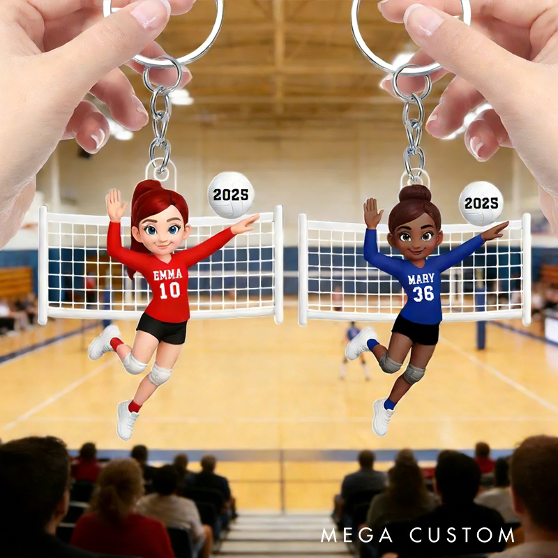 Personalized Volleyball Player Keychain with Custom Name and Number Design