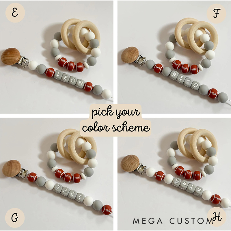 Personalized Football Pacifier Clip Add Newborn Baby Boy or Girl Name Custom Baby Shower New Football Mom Gift