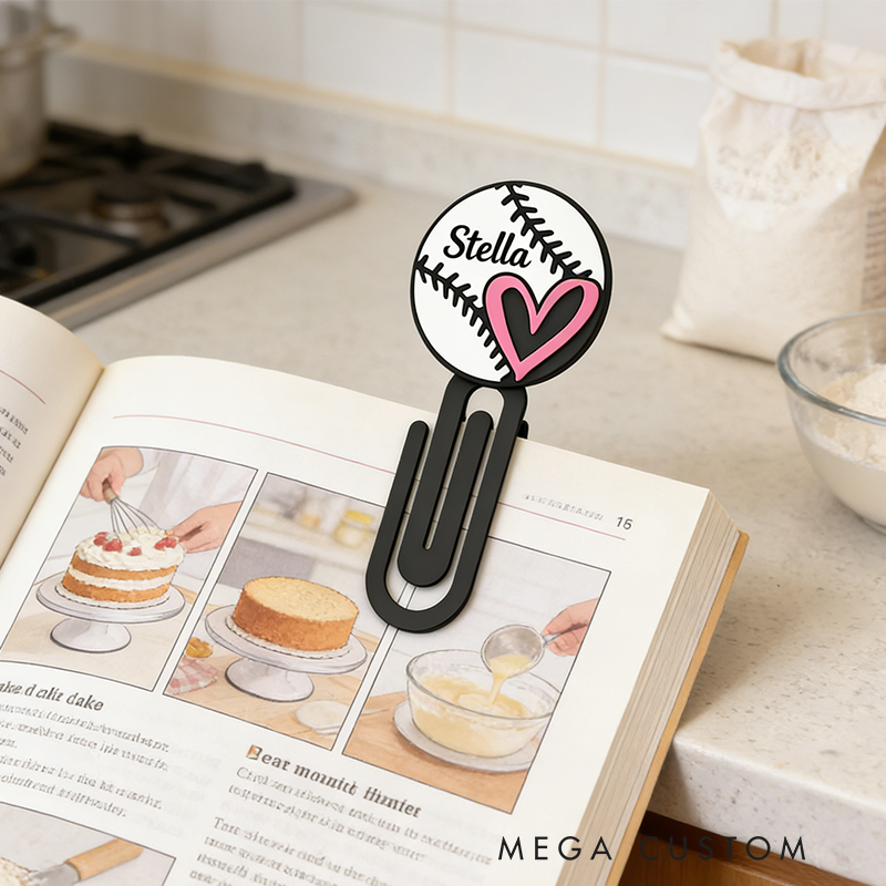 Personalized Baseball Heart Bookmark Custom Name for Reading Fans and Athletes 