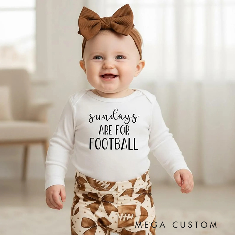 Football-Themed Baby Outfit Set Bell Bottoms Bodysuit & Bow for Game Day Style