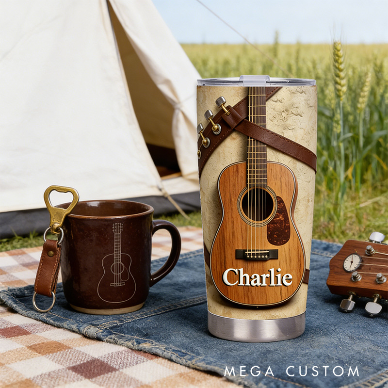 Personalized 2D Flat Rustic Melody 20oz Tumbler Custom Country Music Guitar Themed Tumbler for Music Lovers