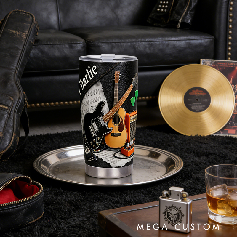 Personalized 2D Flat Rock Fusion 20oz Tumbler Custom Guitar Themed Tumbler for Music Lovers