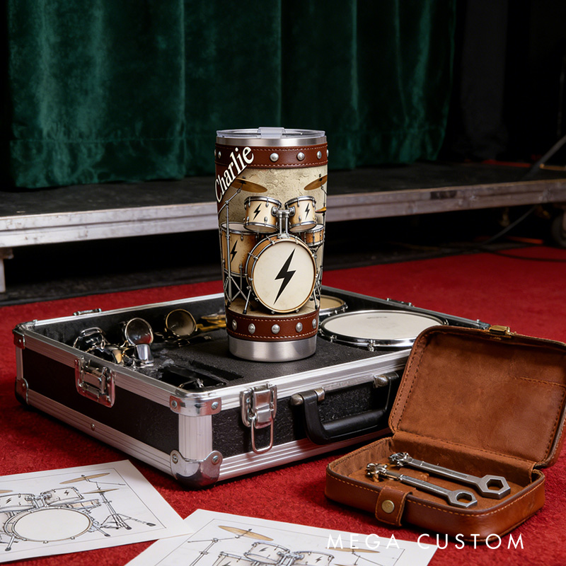 Personalized 2D Flat Thunderbeat Drum 20oz Tumbler Custom Drum Themed Tumbler for Music Lovers