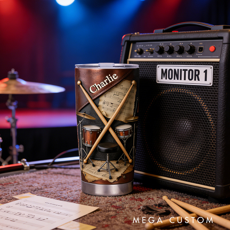 Personalized 2D Flat Percussion Passion Vibes 20oz Tumbler Custom Drum Themed Tumbler for Music Lovers