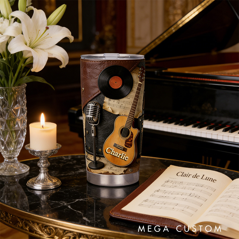 Personalized 2D Flat Light Acoustic Vinyl Vibes 20oz Tumbler Custom Music Themed Tumbler for Music Lovers