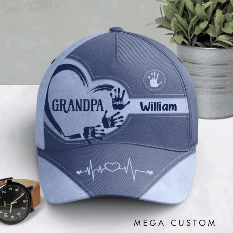 Personalized Classic Cap Custom Grandpa Dad Kids Handprints Gift for Grandpa Father's Day Gift