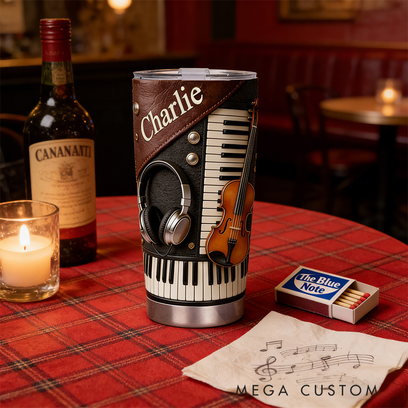 Personalized 2D Flat Melodic Symphony 20oz Tumbler Custom Music Themed Tumbler for Music Lovers