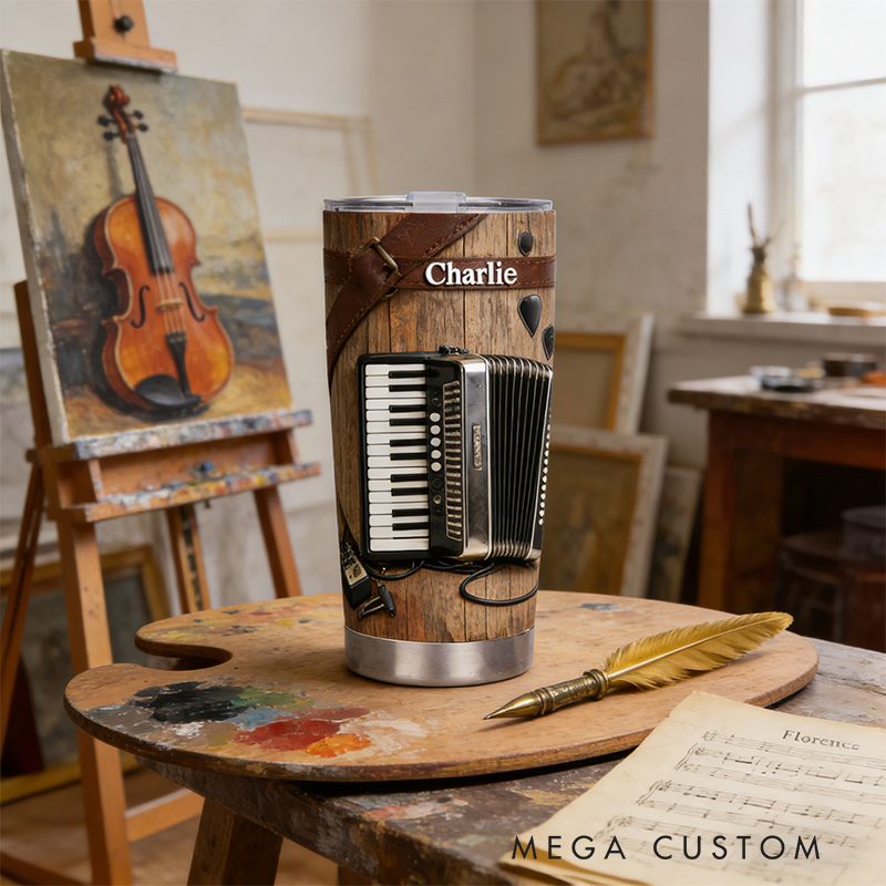 Personalized 2D Flat Accordion Elegance  20oz Tumbler Custom Music Themed Tumbler for Music Lovers