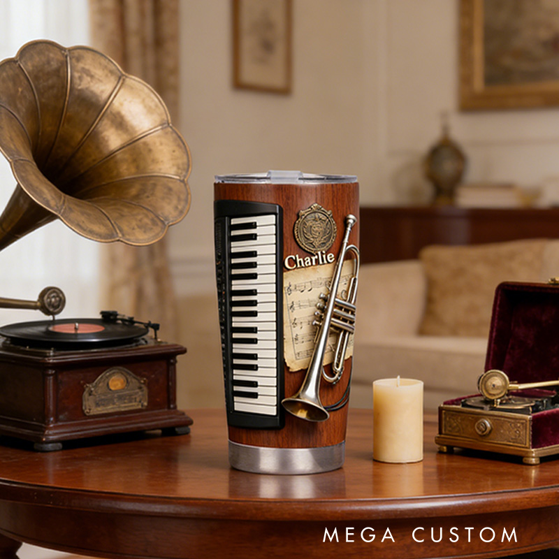 Personalized 2D Flat Brass & Keys 20oz Tumbler Custom Music Themed Tumbler for Music Lovers
