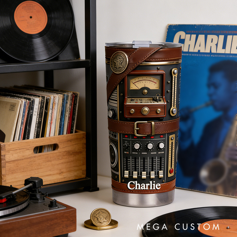 Personalized 2D Flat Retro Soundwave 20oz Tumbler Custom Music Themed Tumbler for Music Lovers