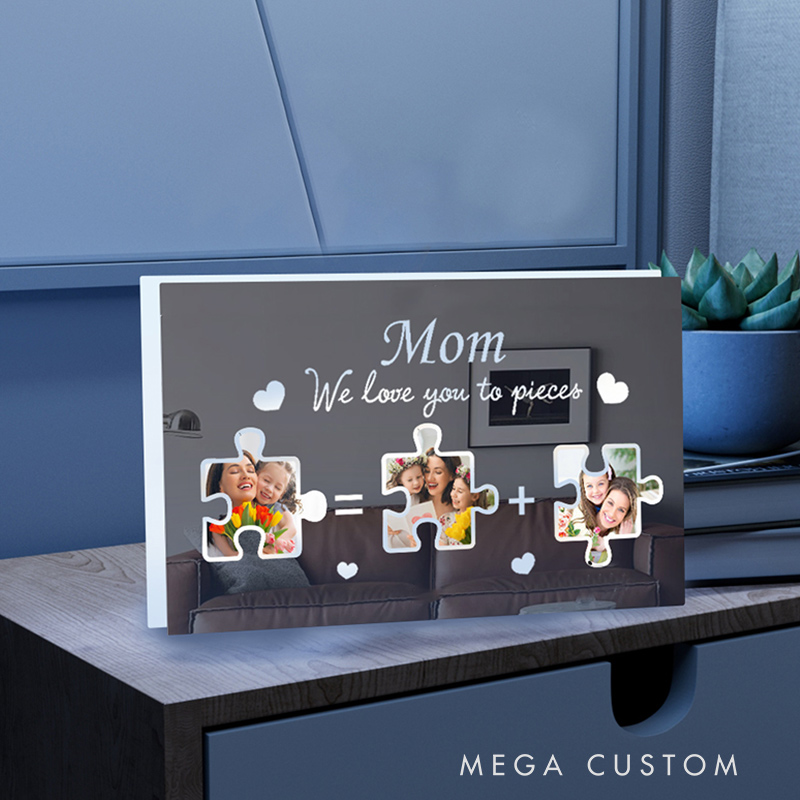 Personalized Jigsaw Photo Mirror Light Custom Family Photo Puzzle LED Sign Mother’s Day Birthday Gift for Mom