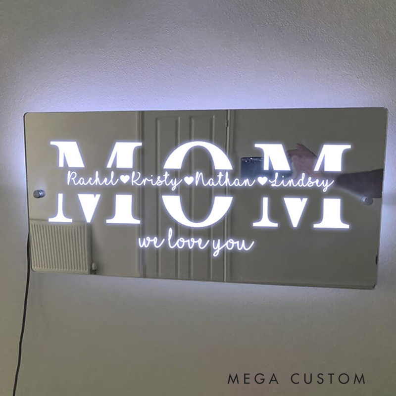 Personalized Mirror Lamp Custom Family Name LED Sign Heartwarming Father’s Day Birthday Gift for Dad
