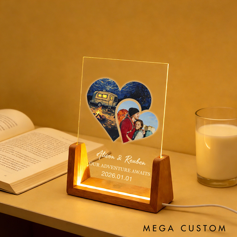 Personalized Outdoor Camping Coupler Photo Collage Night Light Custom Acrylic Lamp Gifts for Outdoor Adventure Couples
