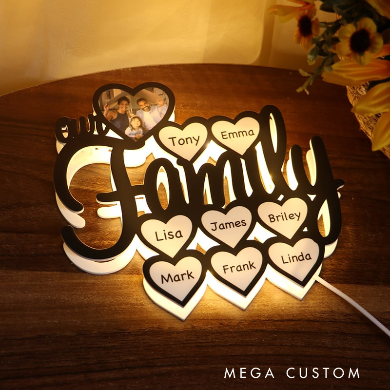 Personalized Family Member Name LED Night Light Custom Name Heart Design Unique Home Decor Gift for Birthday Anniversary Warm Lighting Keepsake