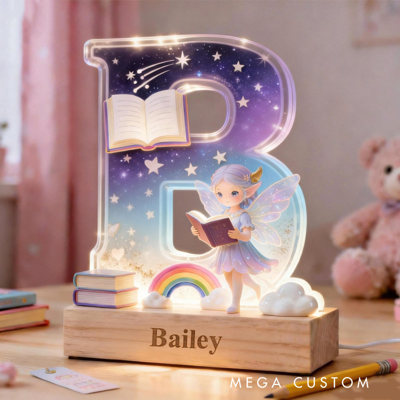Personalized Reading Fairy LED Night Light Custom 26 Letter Lamp for Room Decor Unique Birthday Gift for Book Lover Girls Bedroom Decoration