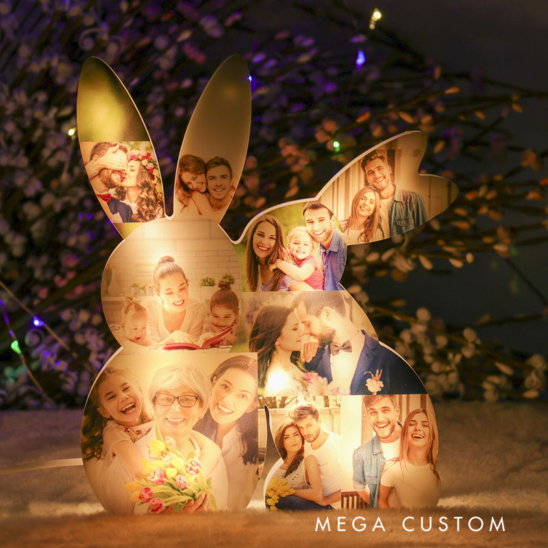 Personalized Easter Bunny Photo Lights Custom Bunny Photo Collage LED Light Home Decor Gift for Easter Birthday Anniversary Keepsake for Family Room