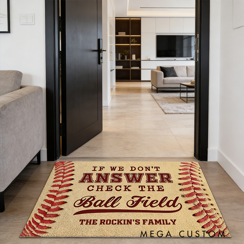 Personalized Baseball Doormat with Custom Family Name Perfect for Sports Fans