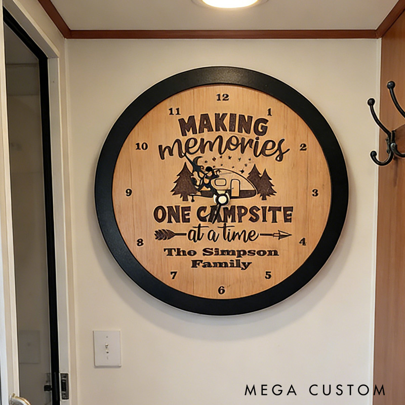 Personalized Camping Clock Rustic Family Camping Clock Camper Rv Rig 5th Wheel Trailer Family Camping Gifts