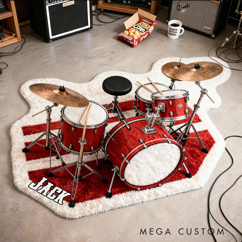 Personalized 2D Flat Red Rhythm Rug for Music Lovers Gift for Kids Music Studio