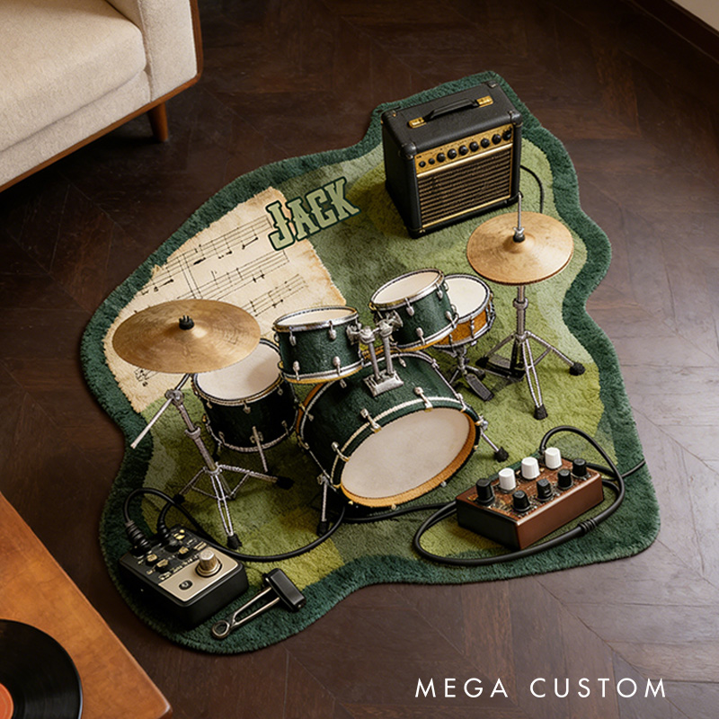 Personalized 2D Flat Green Groove Rug for Music Lovers Gift for Kids Music Studio
