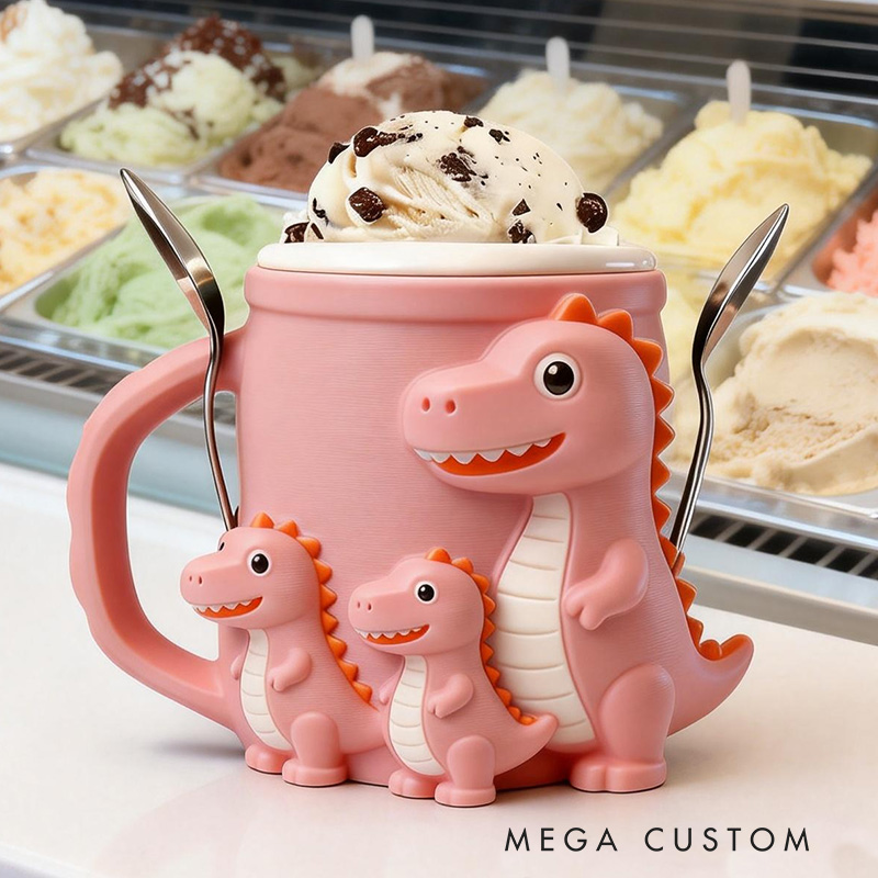 Personalized Dinosaur Ice Cream Pint Holder Cute Custom Freezer Accessory for Kids and Adults Unique Gift for Birthday Party Fun Kitchen Decor