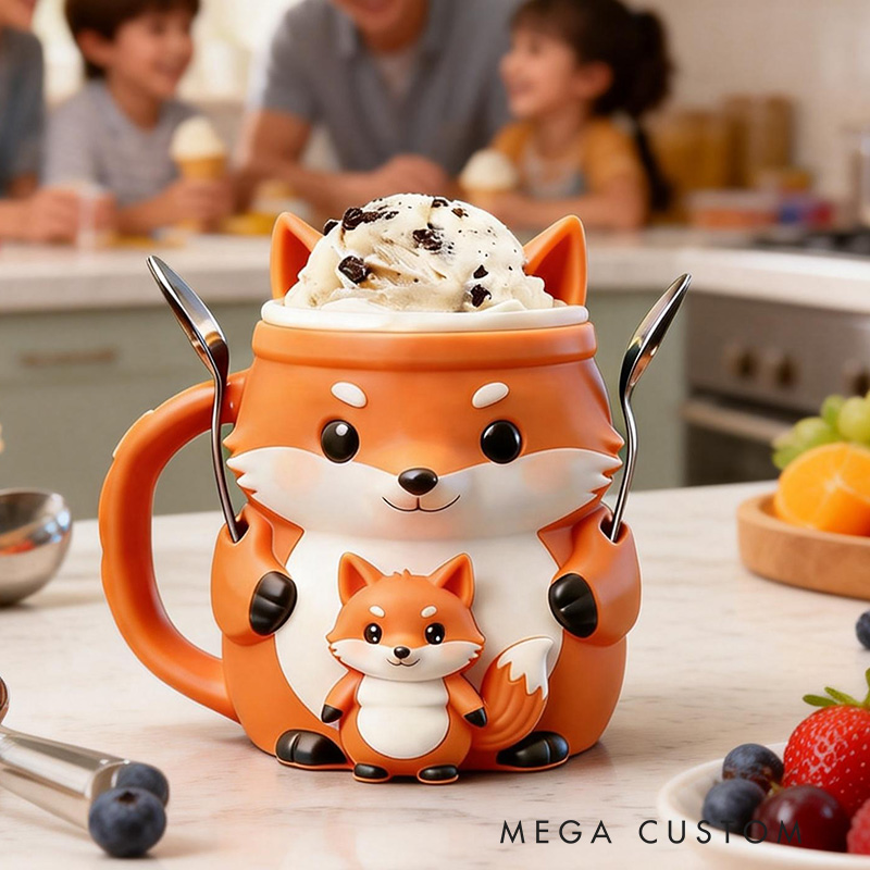 Personalized Fox Ice Cream Pint Holder Eco Friendly 3D Printed Pint Cozy with Spoon Slots Cute Gift for Ice Cream Lovers