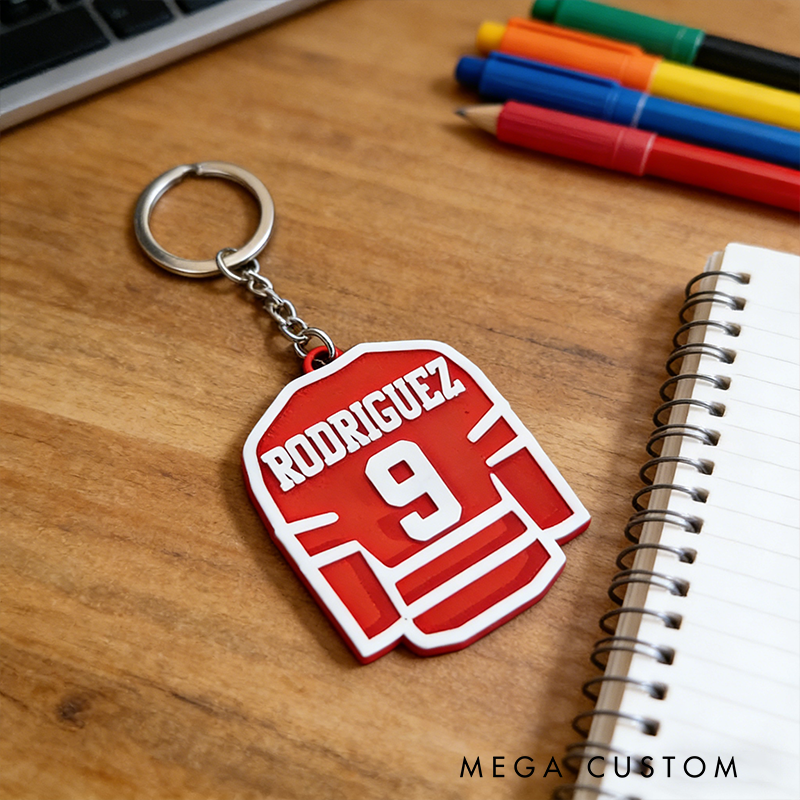 Personalized Ice Hockey Jersey Keychain with Custom Name and Number Design
