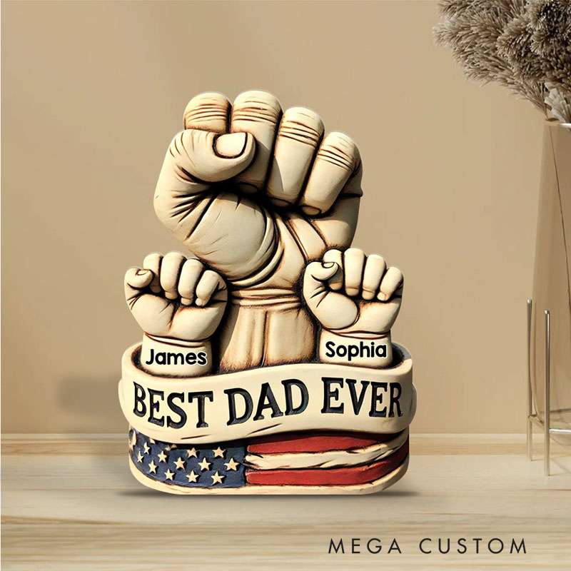 Personalized Dad And Kids Fists Acrylic Plaque ustom Name Design Unique Father's Day Gift for Dad Birthday Home Decor with Family Keepsake