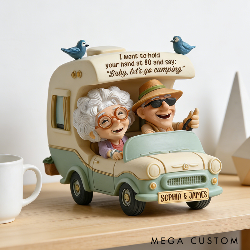 Personalized 3D Printing Old Couple Camping Ornament Rv Camper Funny Senior Couple Gift Ornament for Husband and Wife