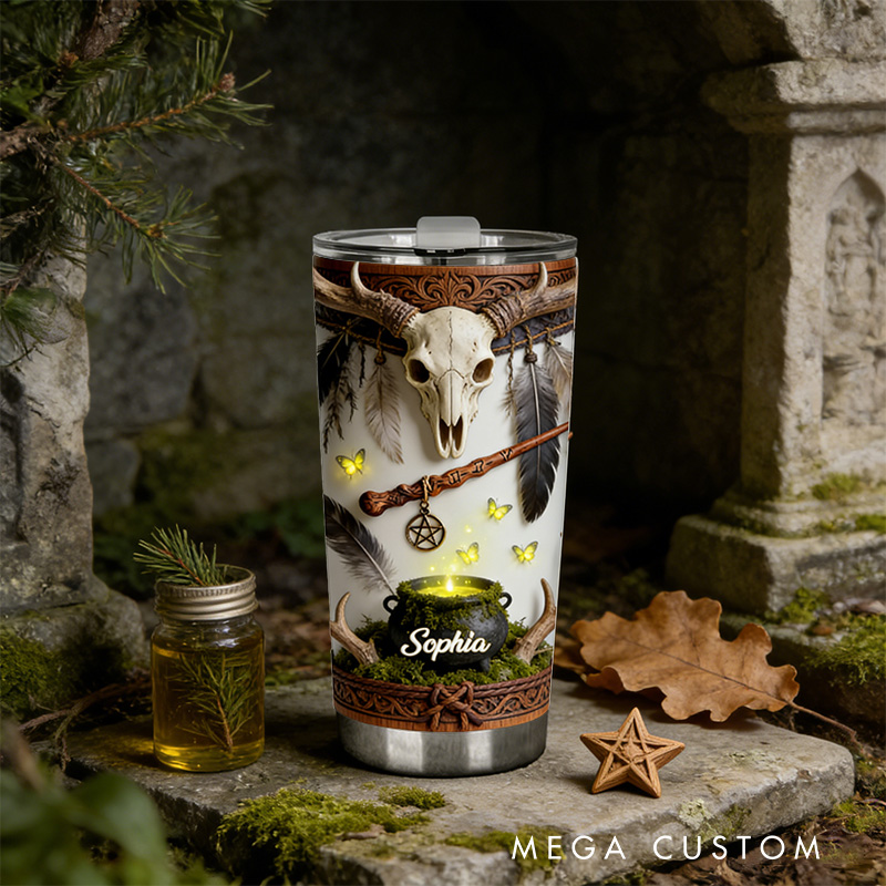 Personalized 2D Flat Witch's Cauldron 20oz Tumbler Custom Magic Witch Themed Tumbler for Magic Lovers