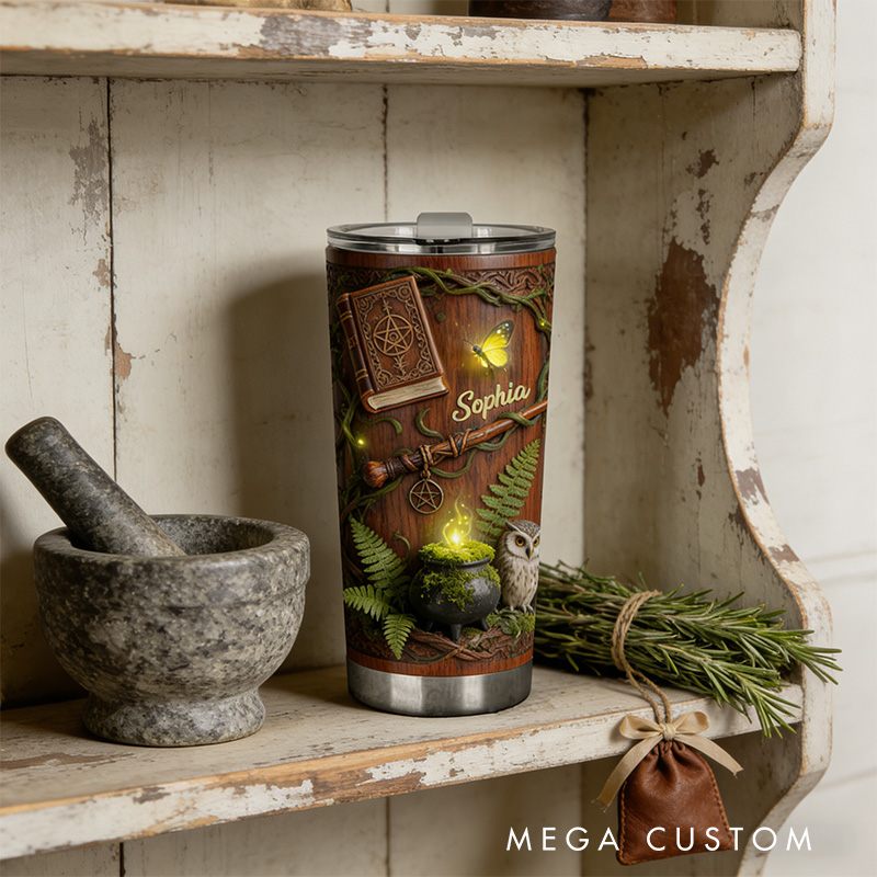Personalized 2D Flat Enchanted Forest 20oz Tumbler Custom Magic Witch Themed Tumbler for Magic Lovers