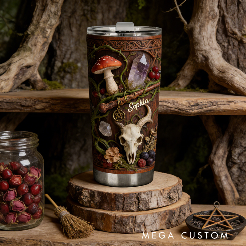 Personalized 2D Flat Mystical Nature 20oz Tumbler Custom Magic Witch Themed Tumbler for Magic Lovers
