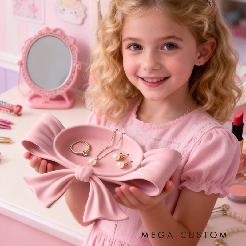3D Printed Coquette Bow Jewelry Tray Vanity Decor Lipstick and Cosmetic Holder Stylish Desktop Storage