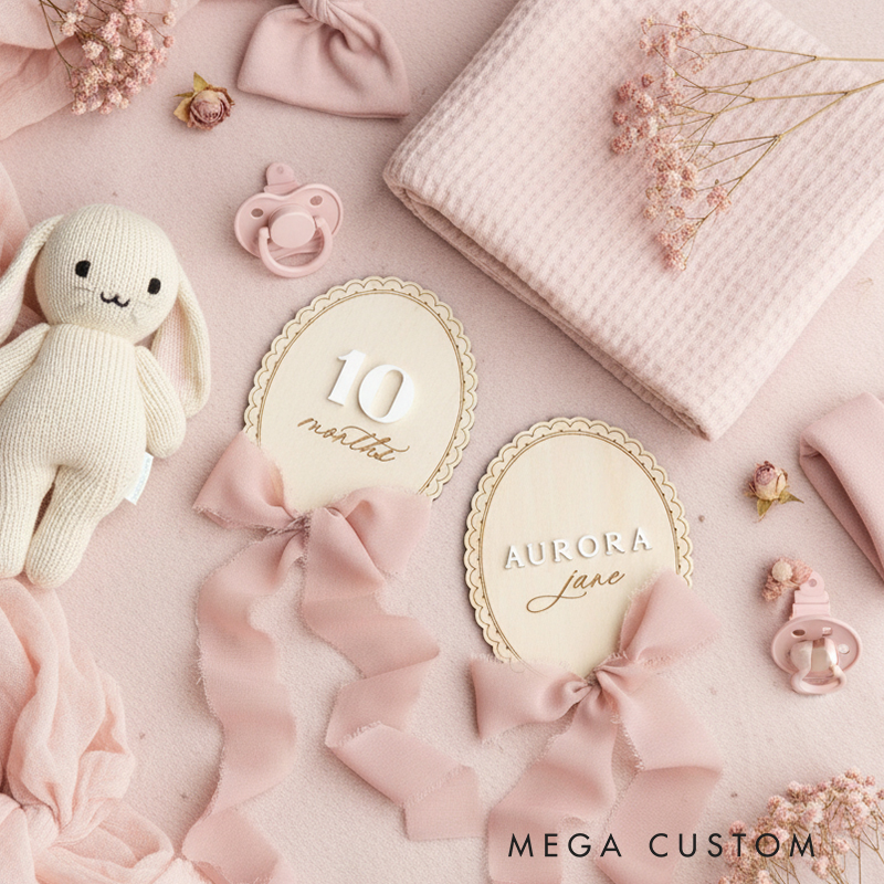 Personalized Wooden Baby Name and Milestone Plaques Custom Birth Announcement with Ribbon Options
