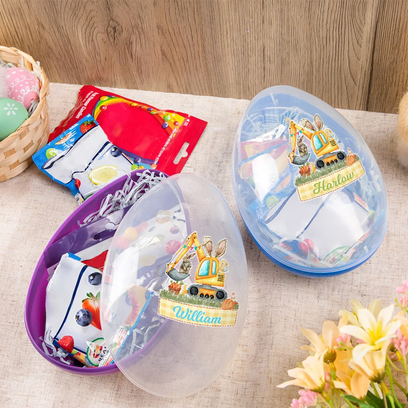 Personalized Cute Bunny Ears Excavator Design Fillable Jumbo Easter Egg with Multicolor Name Easter Egg Hunt Party Gift for Kids