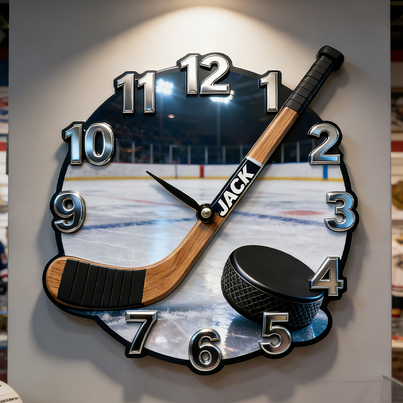 Personalized Ice Hockey Stick Wall Clock with Custom Name for Ice Hockey Lovers