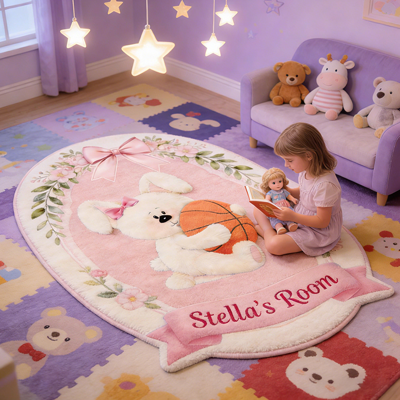 Personalized Easter Bunny Basketball Rug with Custom Name for Kids Easter Gifts  