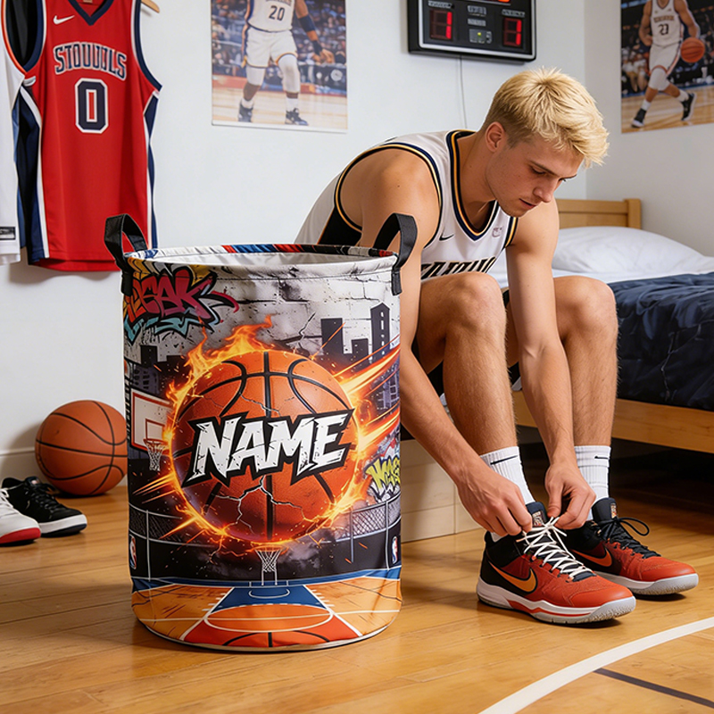 Personalized Basketball Fire Storage Basket with Custom Name Energize Any Room for Basketball Enthusiasts